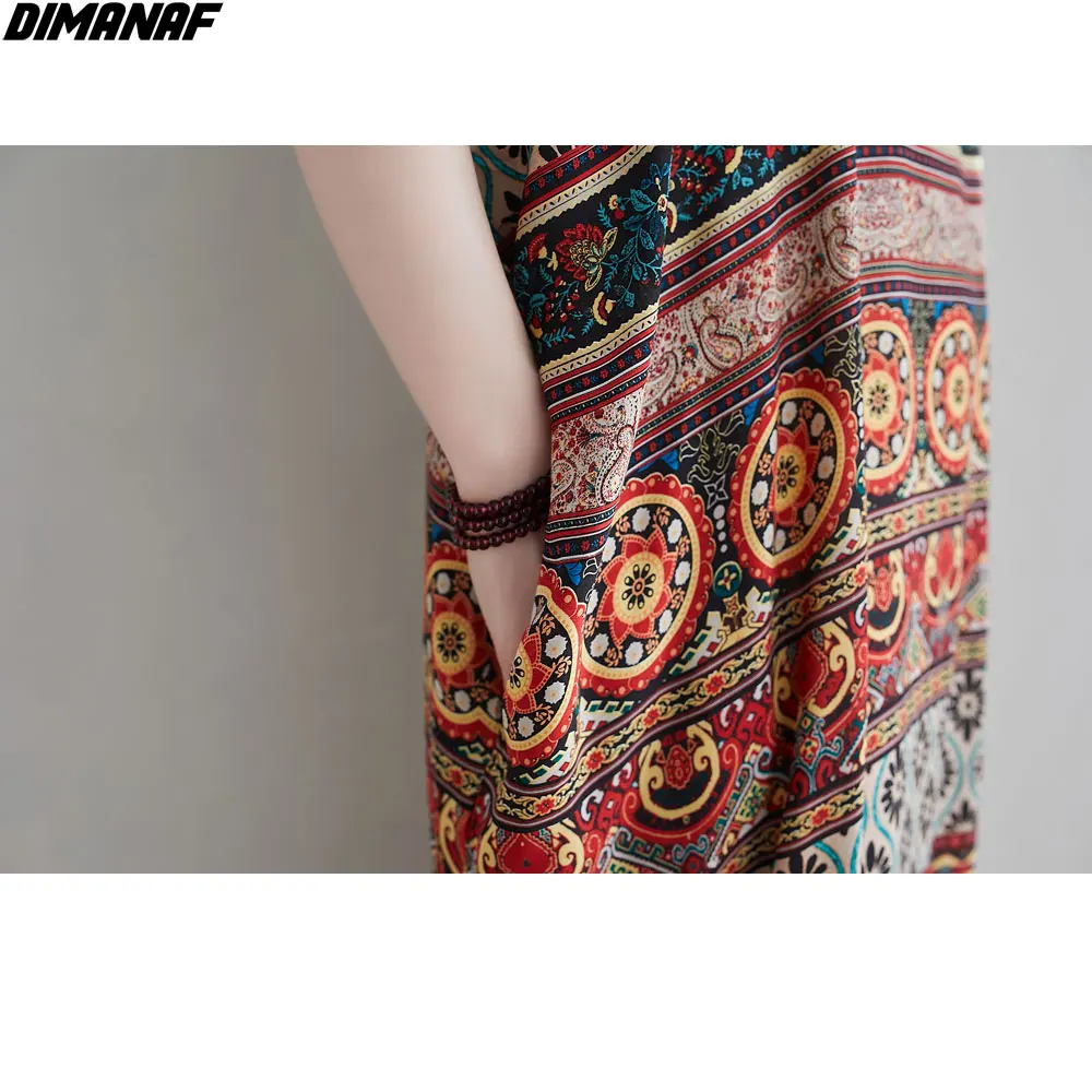 

DIMANAF 2021 Fashion Plus Size Women Dress Beach Summer Sundress Print Maxi Dress Bohemian Lady Vestidos Loose Casual Long Dress