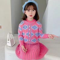 girls college style knitted sweater cardigan pleated skirt suit toddler girl fall clothes 2022 toddler girl baby sweater