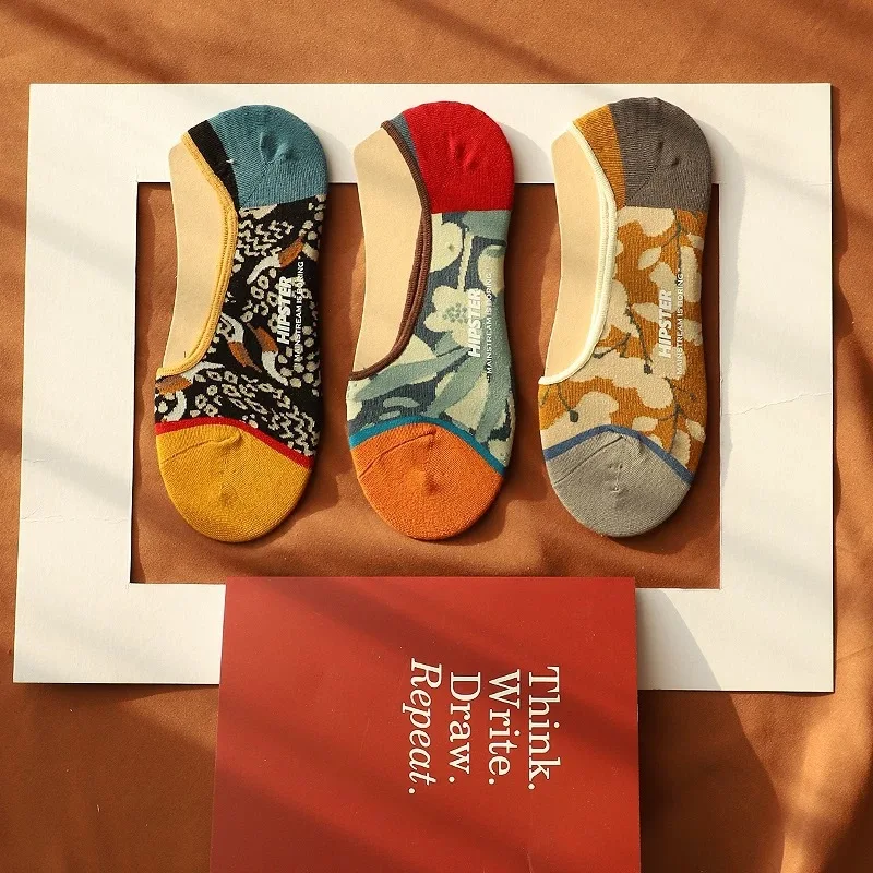 Новые оригинальные женские носки в стиле ретро жаккардовые нескользящие