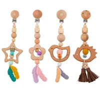1pc wooden music rattle animal star mobile holder teething pendant wooden gym rodent silicone beads necklace clip stroller arch