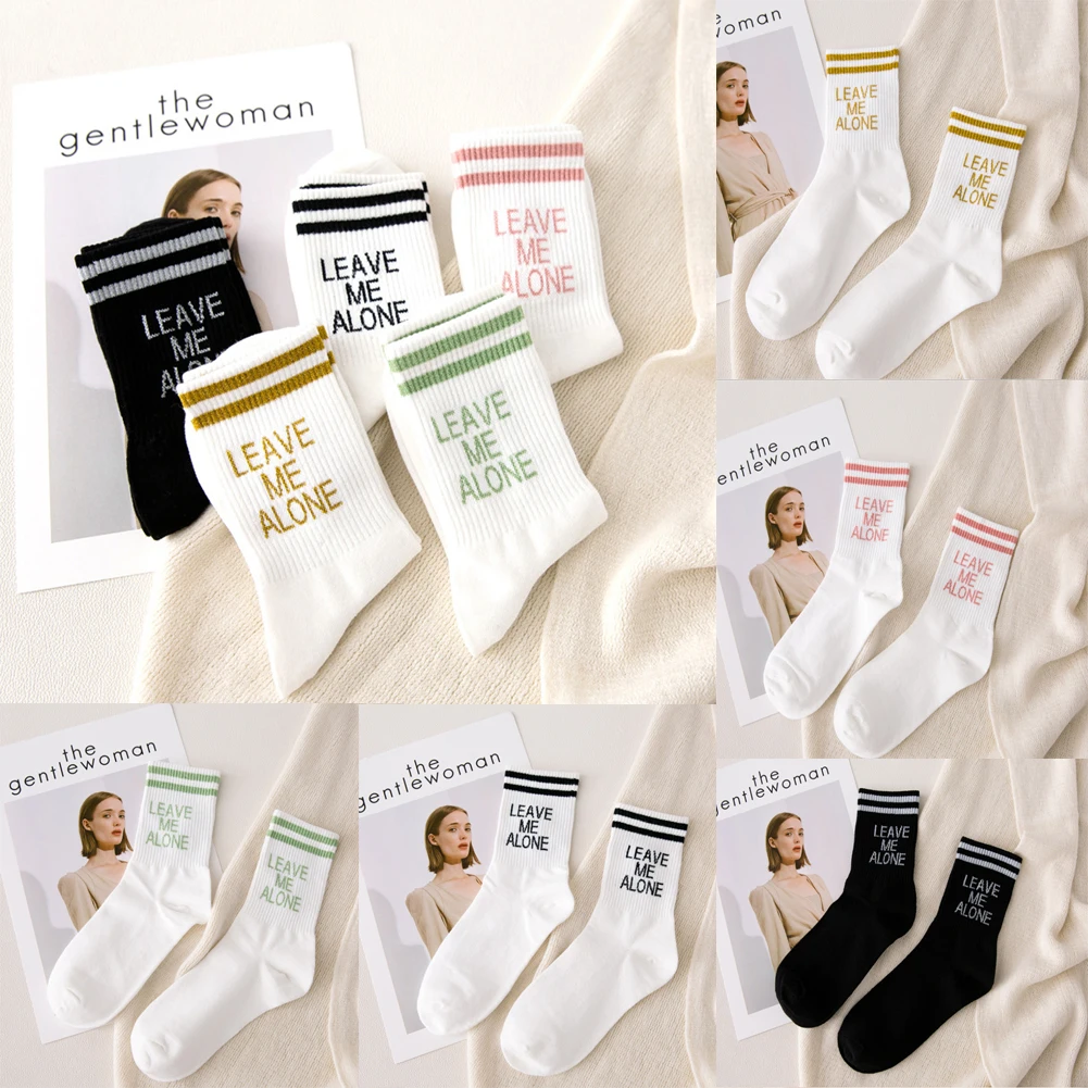 

New Women Socks Middle Tube Socks with Letters Leave Me Alone Simple Casual Socks Stripes Spring and Summer Fashion Socks