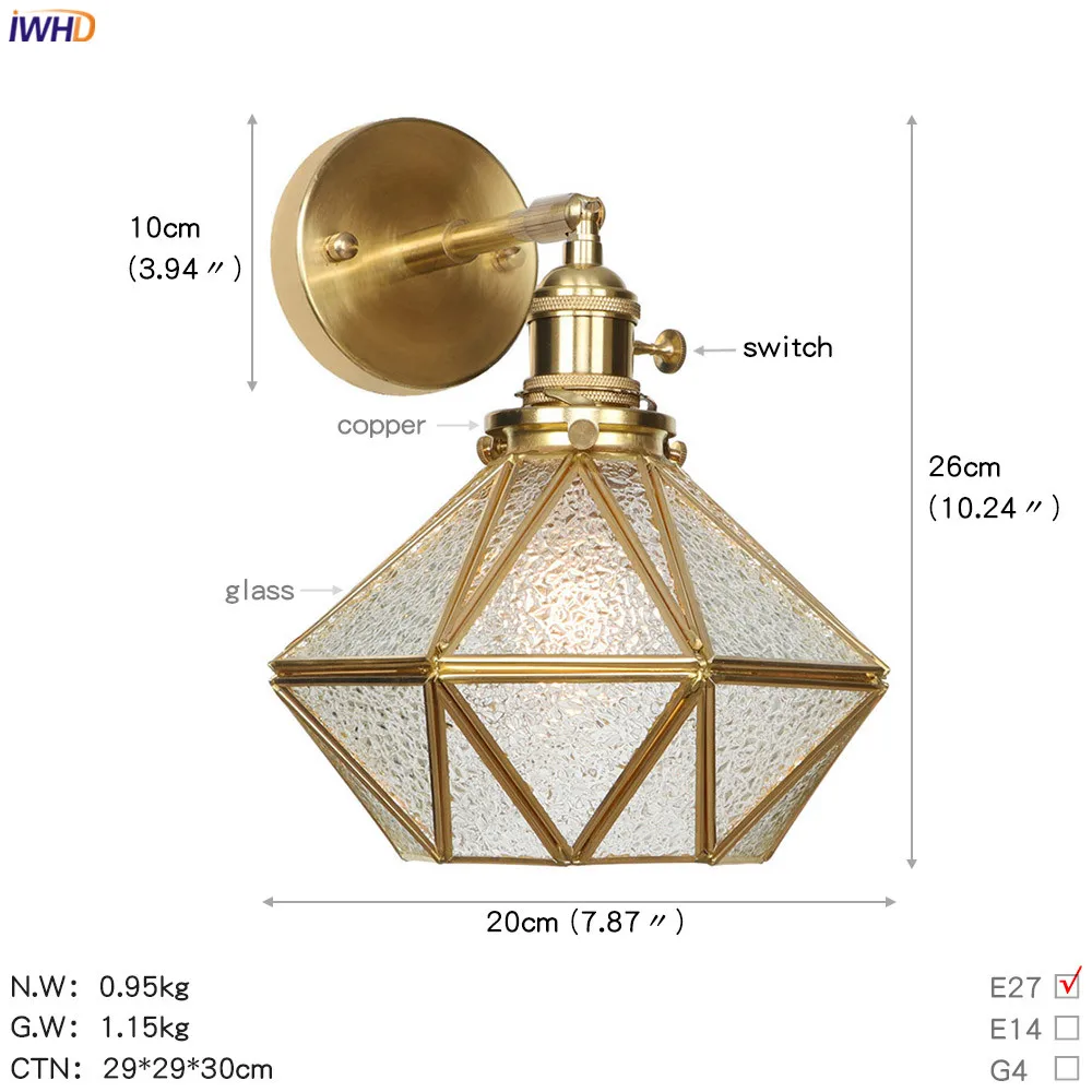 IWHD японская Алмазная стеклянная настенная лампа для домашнего выключателя