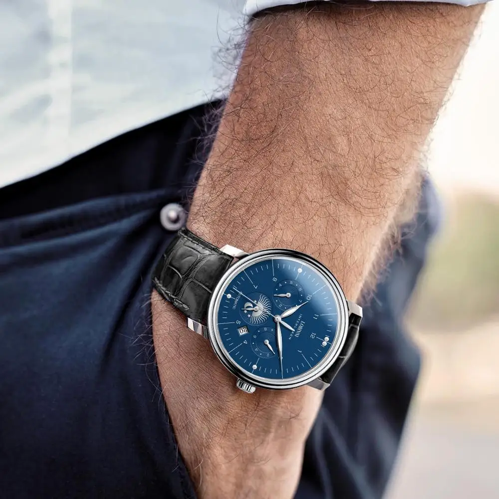 Мужские механические часы Lobinni повседневные водонепроницаемые наручные с