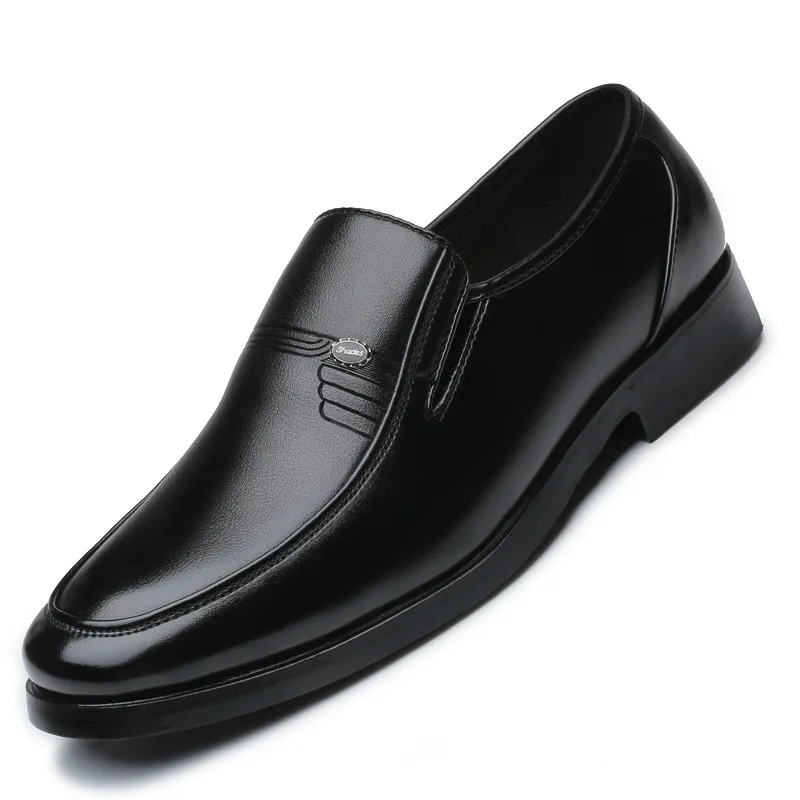 

2021 New PU Leather Fashion Men Business Dress Loafers Round Toe Black Shoes Oxford Breathable Formal Wedding Shoes Slip-On