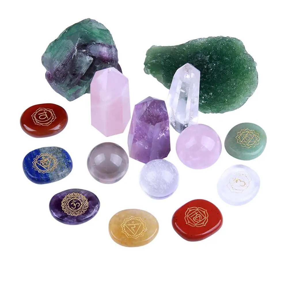 

yaye 15pcs Natural Chakra Balancing Polished Palm Stones Set and Reiki Healing Crystal Gemstones Therapy Kit Gift