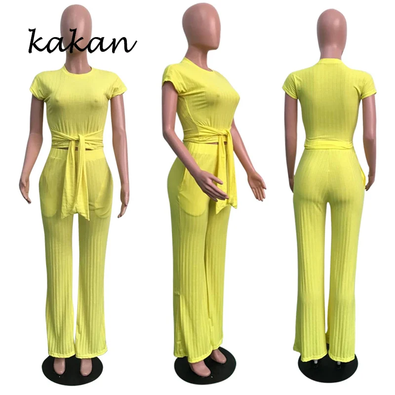 Женское боди с коротким рукавом и пупком Kakan повседневный комбинезон из двух