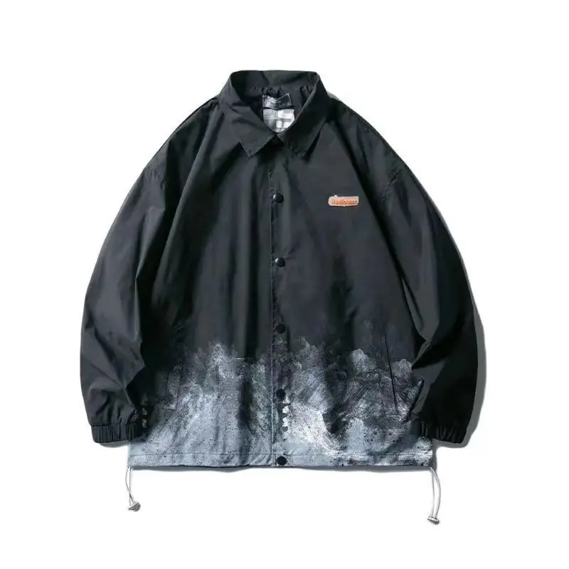 

Spring and autumn new snow mountain print bomber jacket men's casual jacket oversized lapel jacket fashion motorcycle jacket men