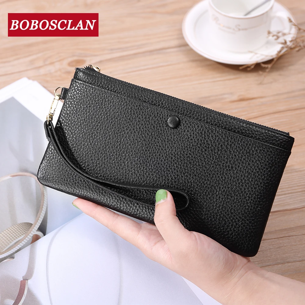 

BOBOSCLAN Fashion leather Women Wallet Clutch Women's Purse genuine leather Phone Wallet Female Case Phone Pocket Carteira Femme