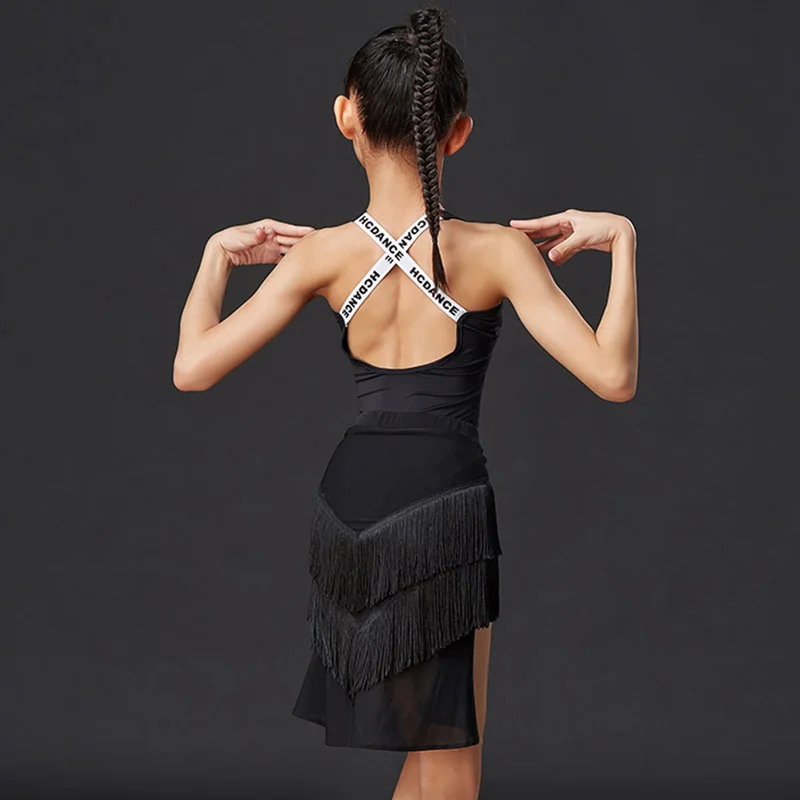 

Girls Latin Dance Dress Fashion V-Neck Halter Bodysuit Irregular Tassel Skirt Kids Rumba Cha Cha Samba Tango Stage Wear DN6204