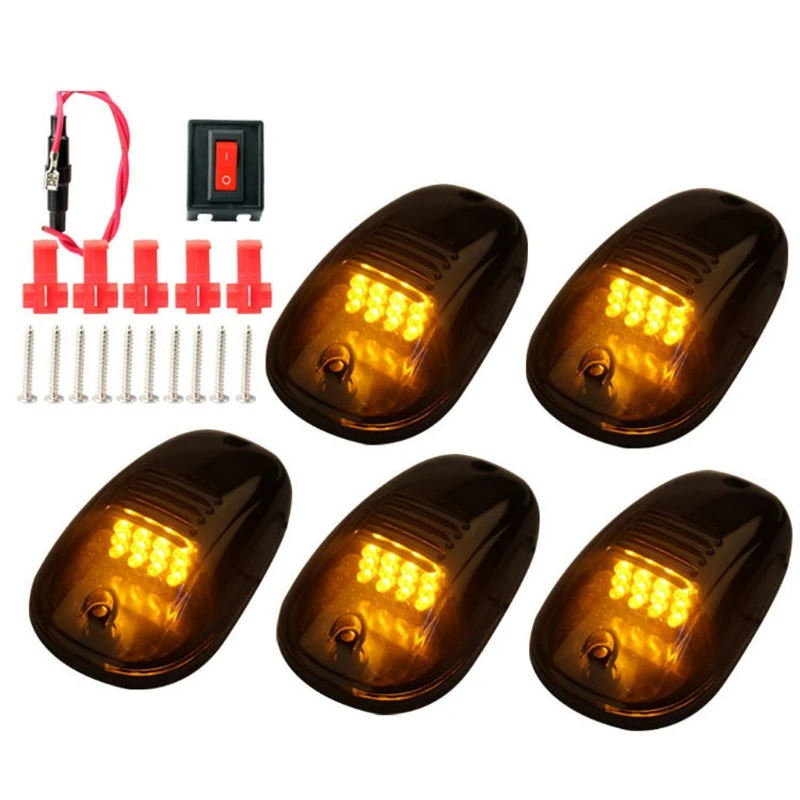 

2021 New 5pcs 12LED Car Cab Roof Marker Lights for t.u.k.SUV Black Smoked Lens Clearance