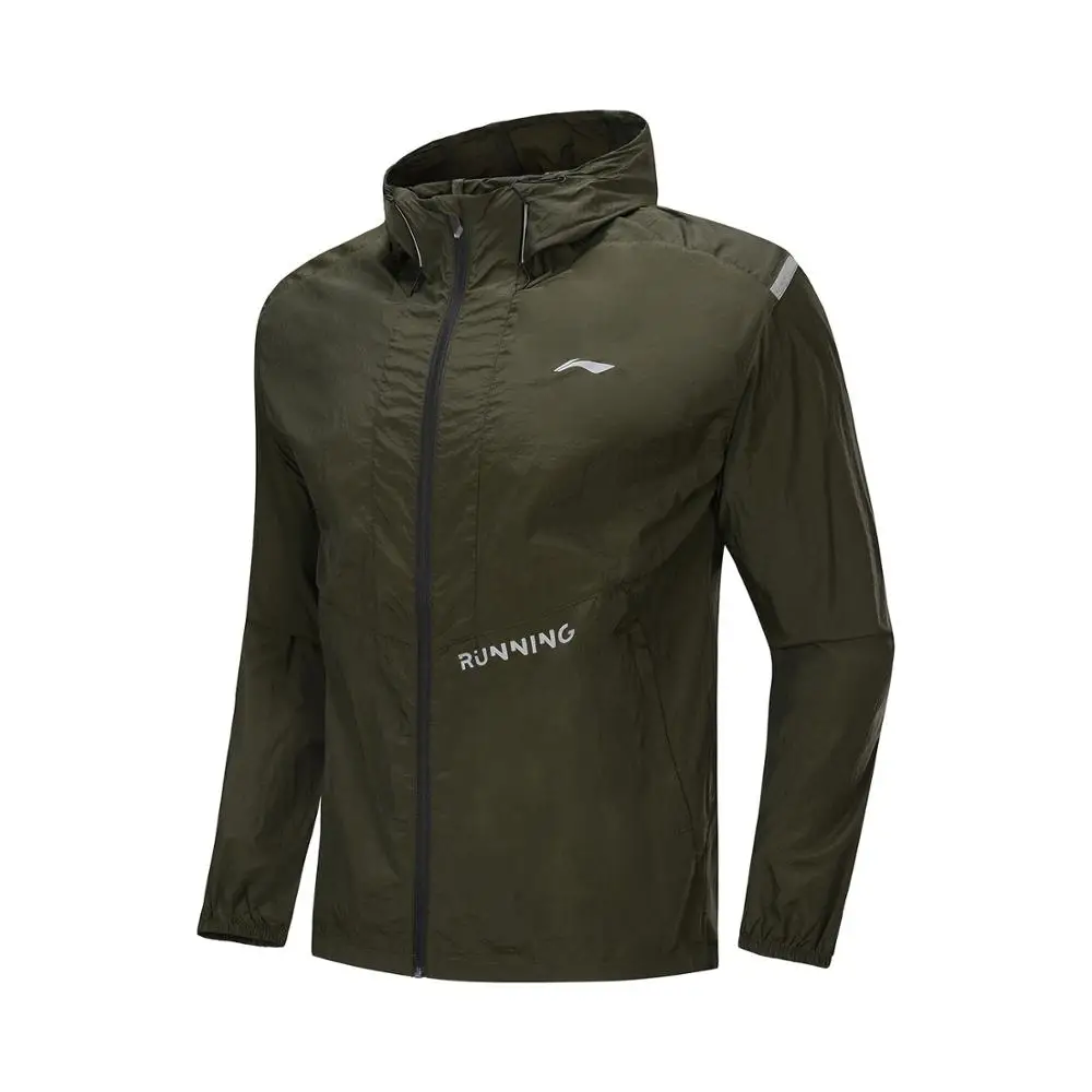 Li-Ning Мужская ветровка для бега нейлон анти УФ Обычная посадка топы Удобная подкладка с капюшоном спортивные пальто AFDP219 CJAS19
