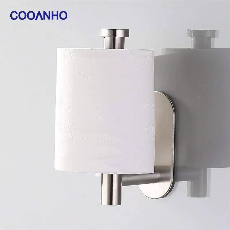 

COOANHO Brushed Nickel Toilet Paper Roll Holder Self-Adhesive Stainless Steel Bathroom Bedroom Kitchen Free Drilling