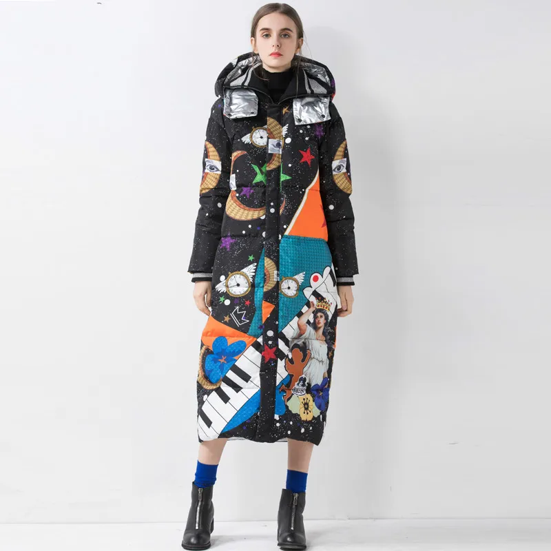 Женское длинное пальто на белом утином пуху свободного покроя | Женская одежда