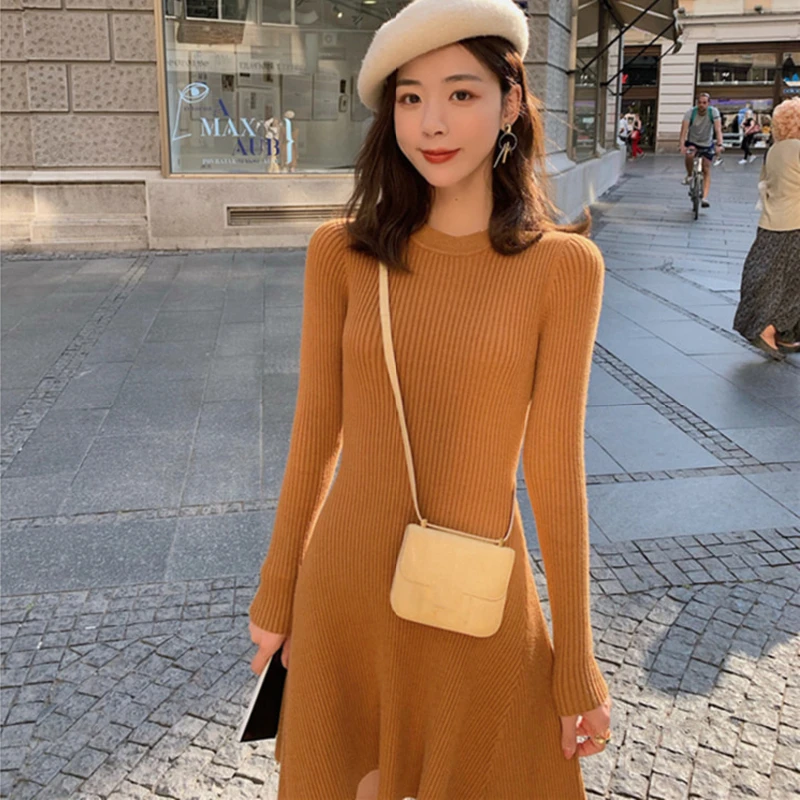 Женское платье-свитер с длинным рукавом сексуальное повседневное осенне-зимнее