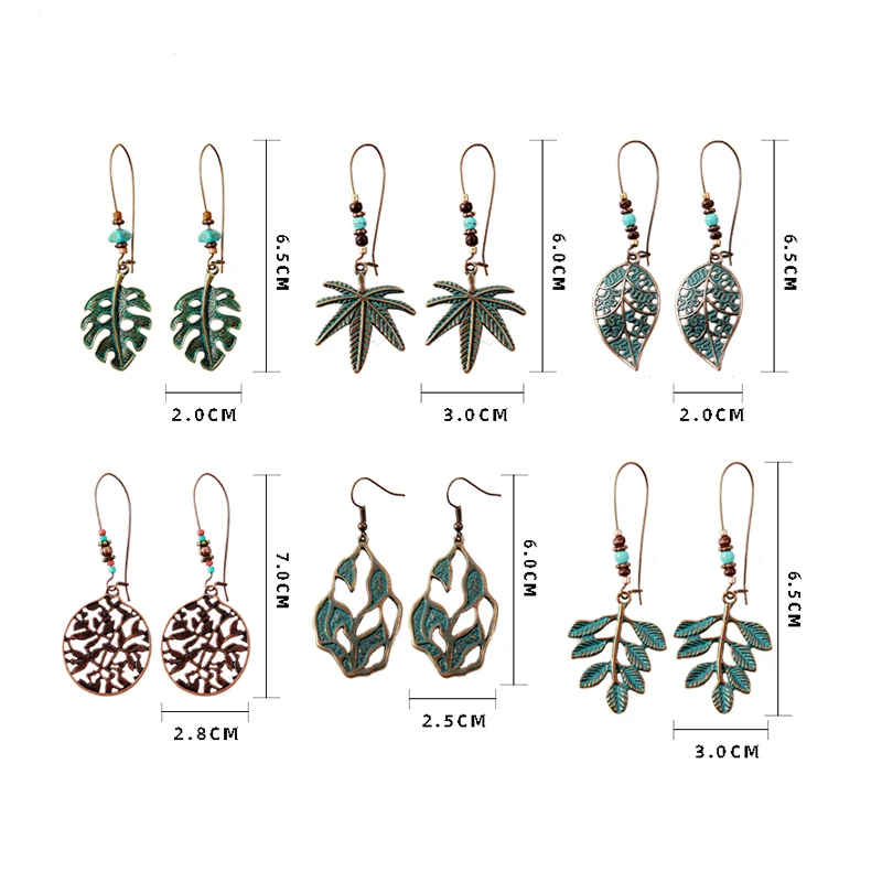 6 пар/лот винтажные в виде листика женские серьги набор бисер большой ушной