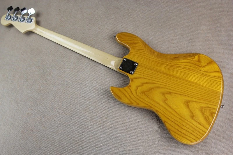 

Chinese guitar factory custom new Natural Ash Body 4 String Jazz Bass Guitar free shipping See natural wood grain yellow 01