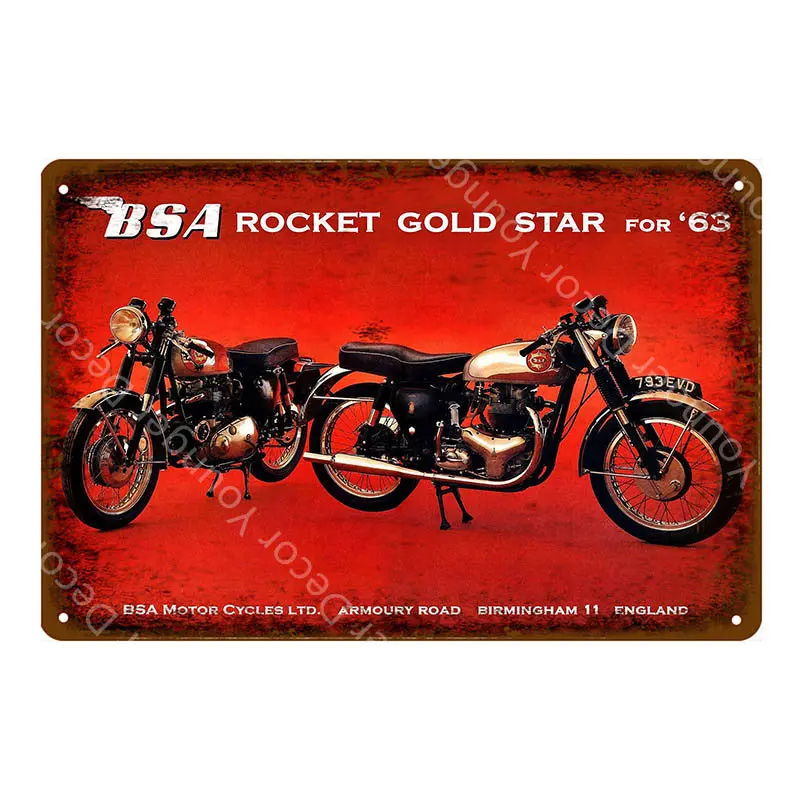 YD1670EI Британский мотоцикл BSA металлические знаки оловянный плакат Гараж; клуб паб настенные Декорации для бара мотоцикл Винтаж таблички домашний декор YI-058 - Цвет: YD1670EI