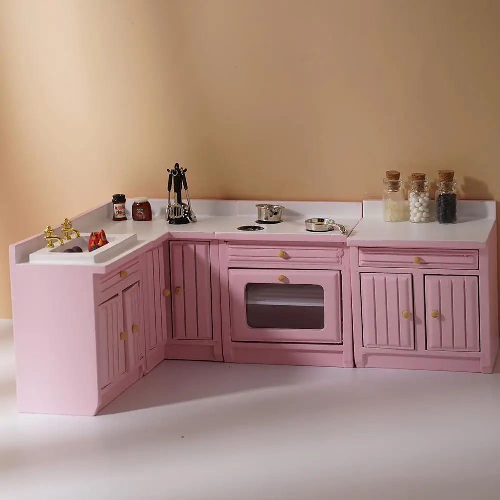 

1:12 Миниатюрный Кукольный дом, кухонный игровой шкаф, миниатюрная модель еды, счетчик, стол для раковины, комбинированная Крышка для готовки ...
