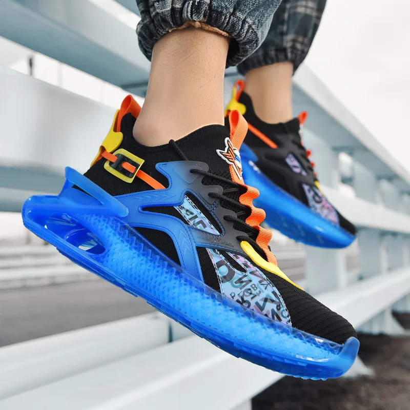 

High Quality Casual Sneakers Men Mixed Colors Black Blue Running Shoes TPU Non-Slip Hard-Wearing Light Sport Shoes Fast Shipping