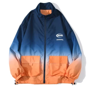 Мужская ветровка с градиентными вставками, с карманами, в стиле хип-хоп