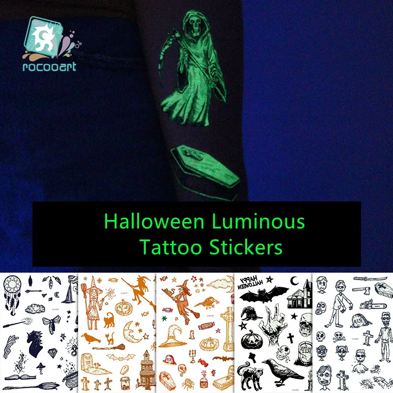

Body Art Water Transfer Waterproof Makeup Party Halloween Luminous Temporary Tattoo Sticker For Women Men Fake Tattoos