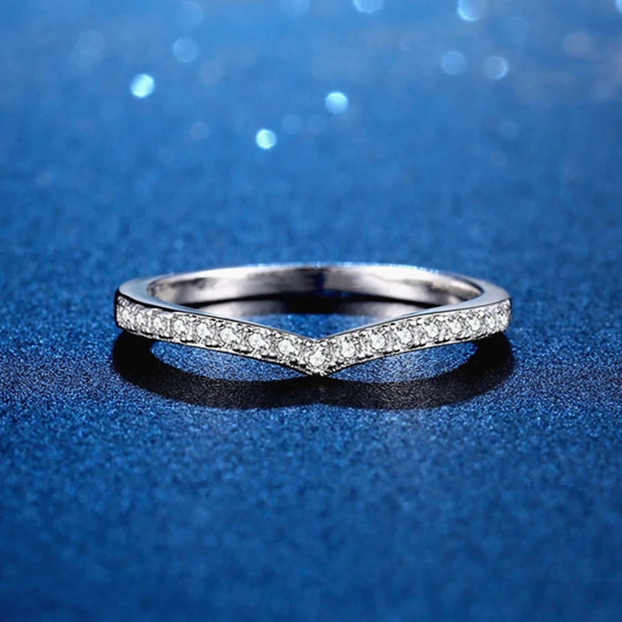 

Moissanite Diamond Rings Jewelry for Women Engagement Ring 925 Sterling Silver V Shape Stacking Ring Wedding Band Ring Elegant
