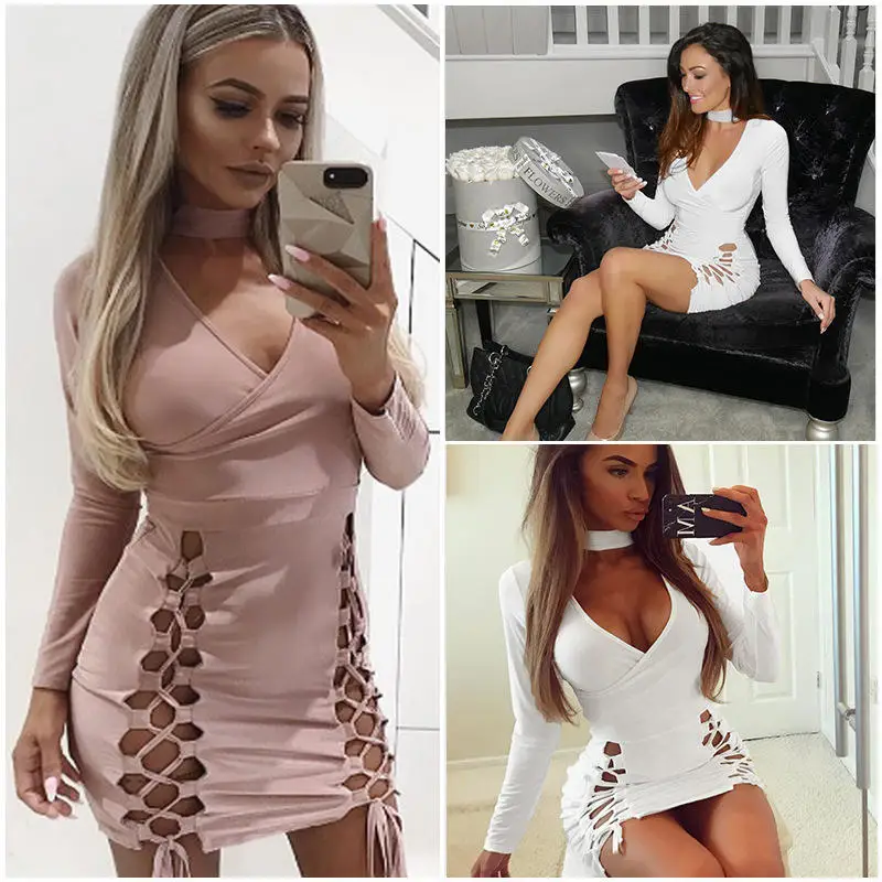 Женские обтягивающие платья-чокер с глубоким v-образным вырезом вечерние