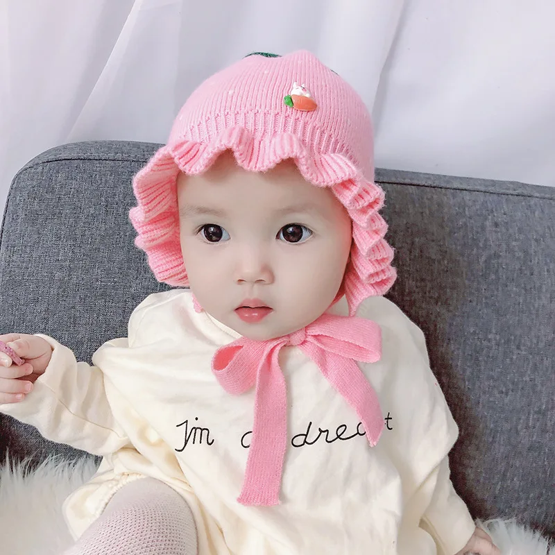 Зимние трикотажные шапки Детский набор из и шарфа с клубничкой теплый шарф