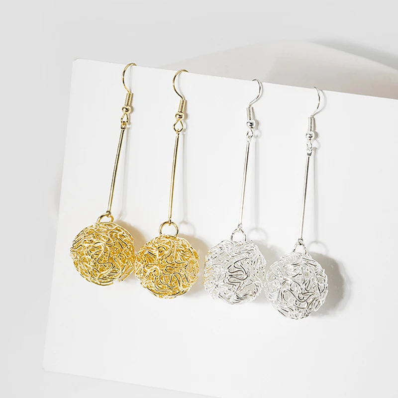 

Hollow Wire Ball Woven Earrings Exaggerated Fashion Gold Color Metal Geometric Dangel Earrings Statement Earring Jewelry Charm