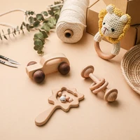 3pcsset wooden car toys sets wooden sand hammer baby rattles rodent beading beech soother educational childrens day gift