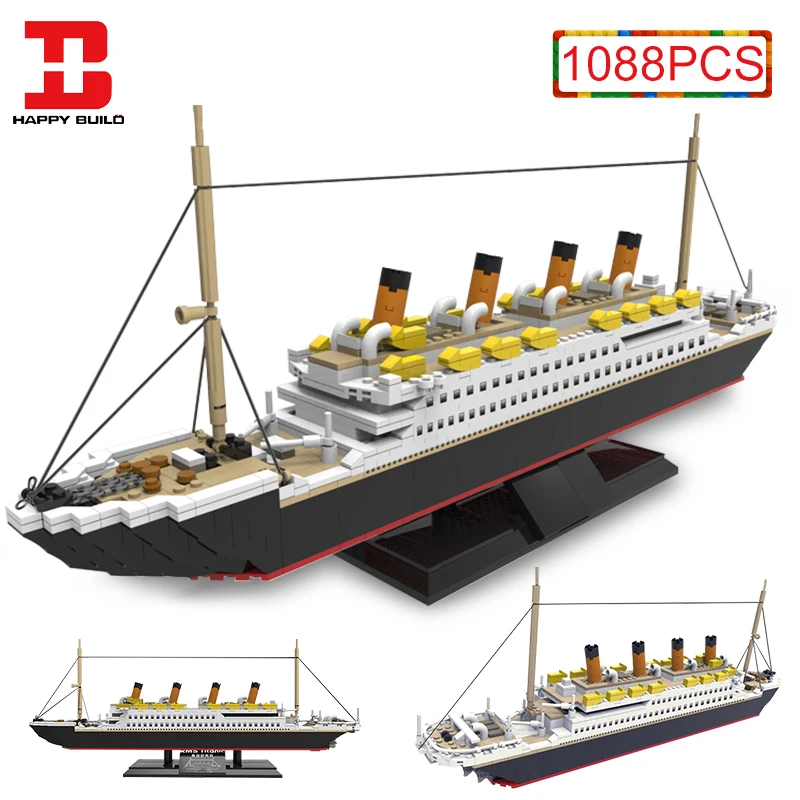 

Счастливая сборка, 1088 шт. RMS титановый корабль, большой круиз, строительные блоки, город, фильм, лодка, образование, Обучающие блоки, игрушки д...