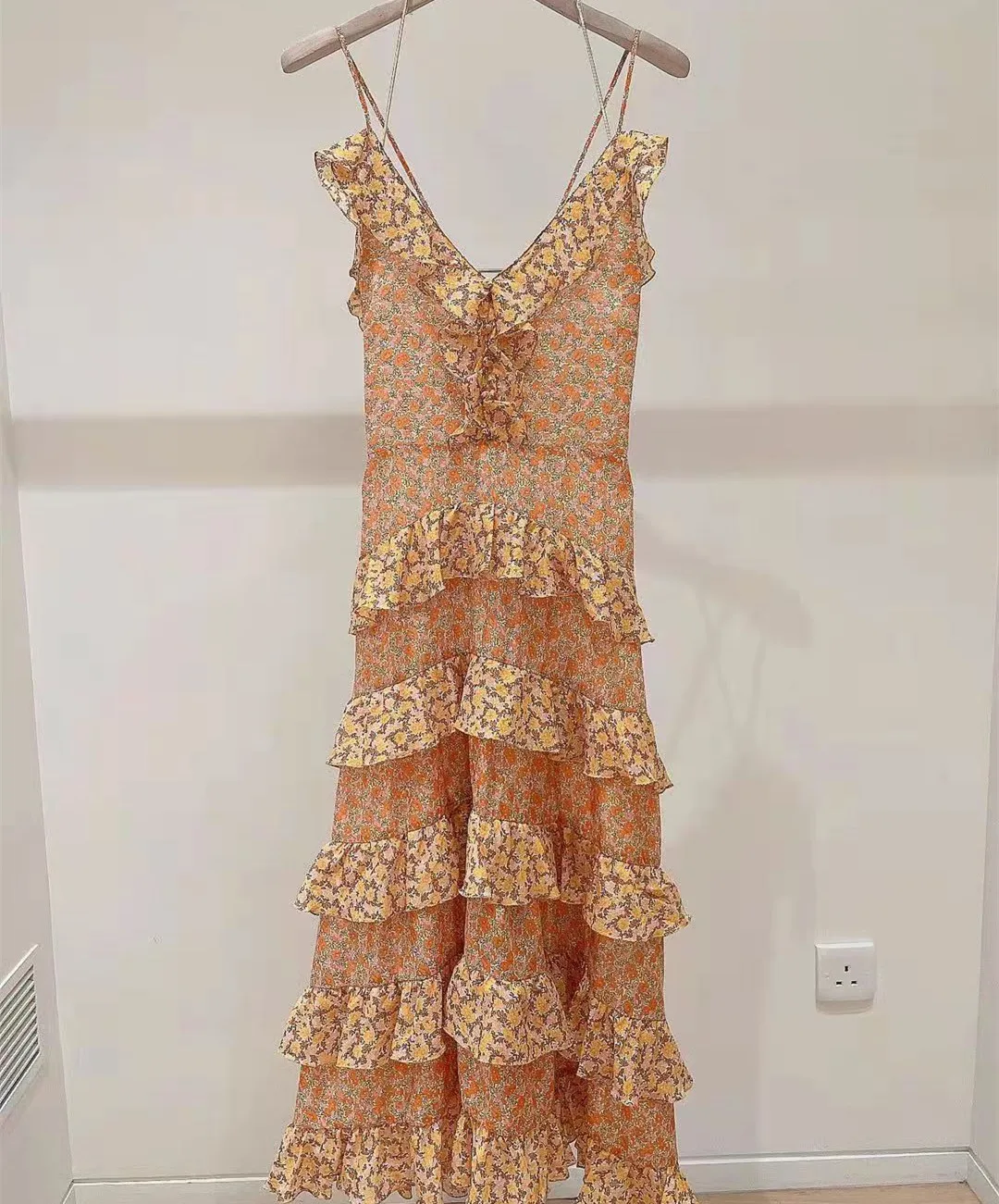 

Women Dress 2021 Spring and Summer New Ladies Stitching V-neck Dress