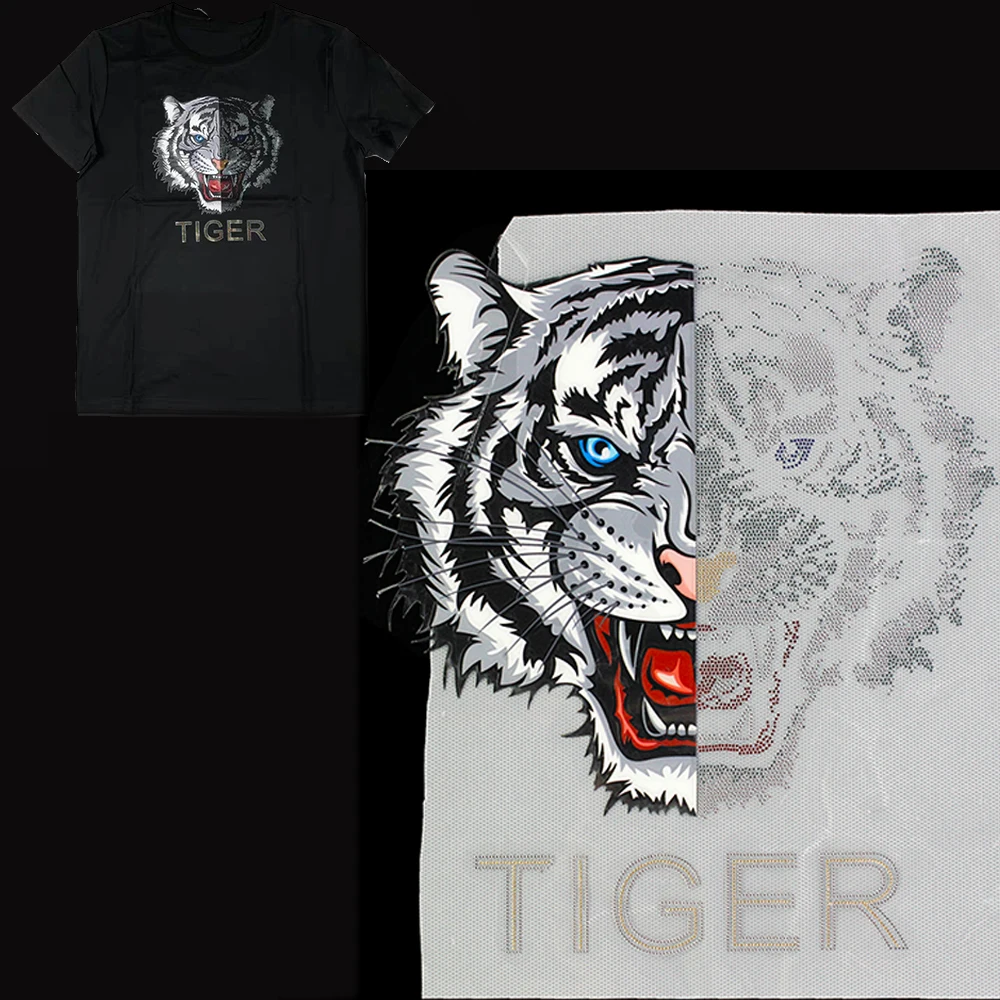 

2PC Tiger Head Rhinestones Motif Hot Fix Rhinestone Applique Print Hot Fix Rhinestone Motif Iron on Transfer Patches P2064