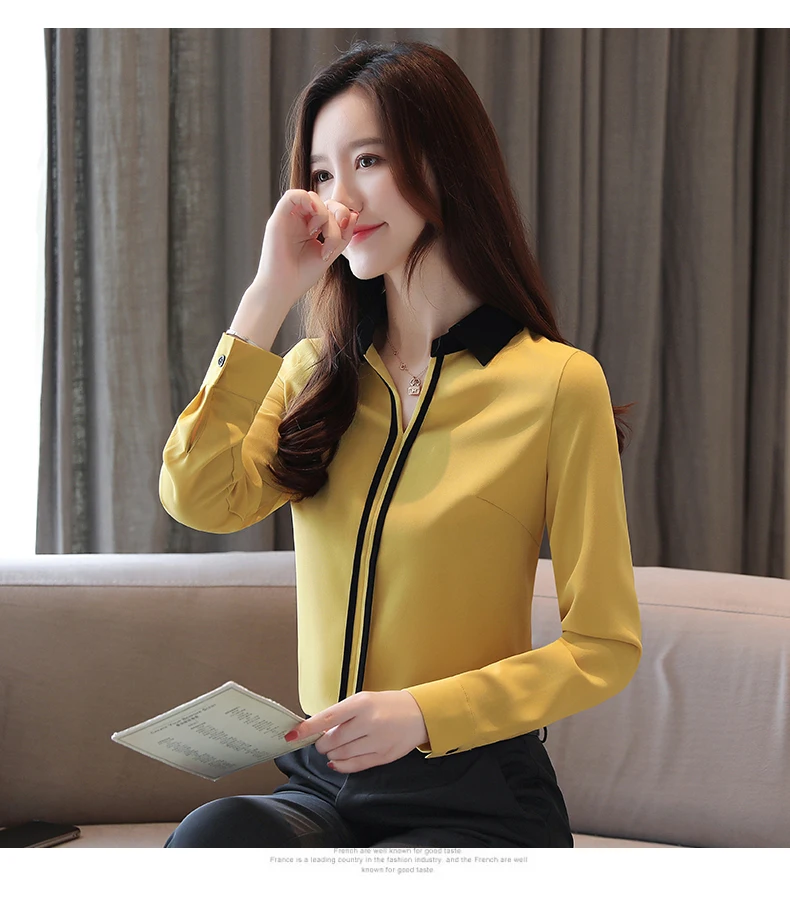 Blusas mujer de moda Женские топы и блузки женские топы для женщин рубашка с длинным рукавом Однотонная шифоновая блузка белая с v-образным вырезом 0183
