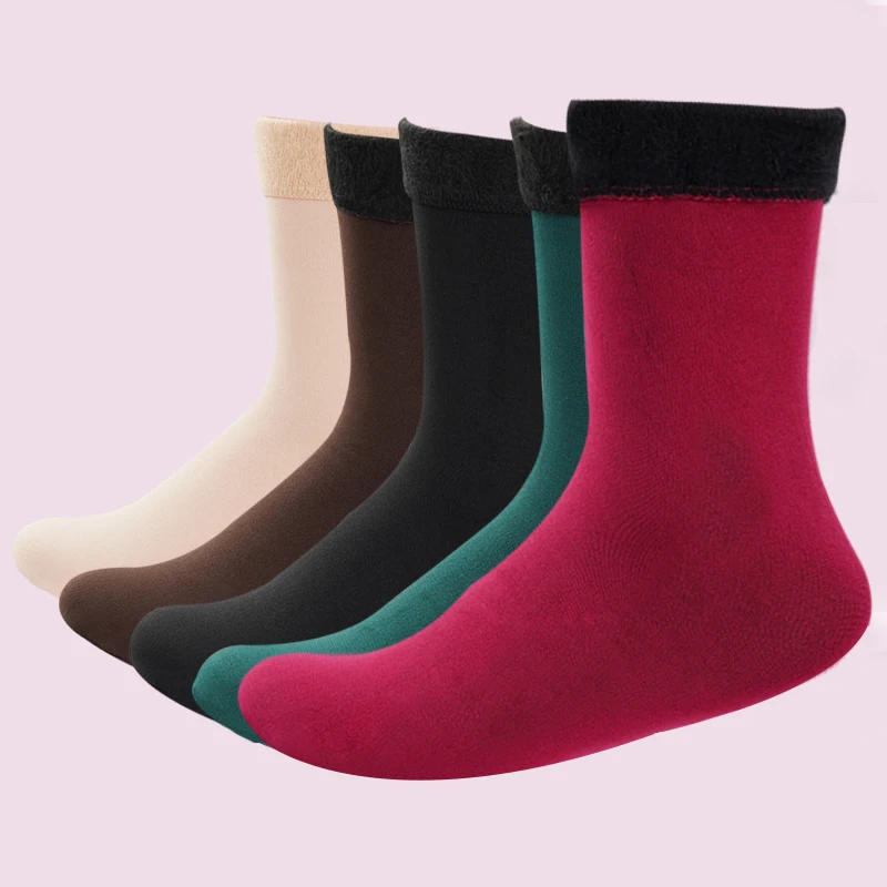 WomenMen Winter Warm Thicken Thermal Socks Black Harajuku High Flexibility for Snow Boots Keep Warm Solid Color Floor Sock