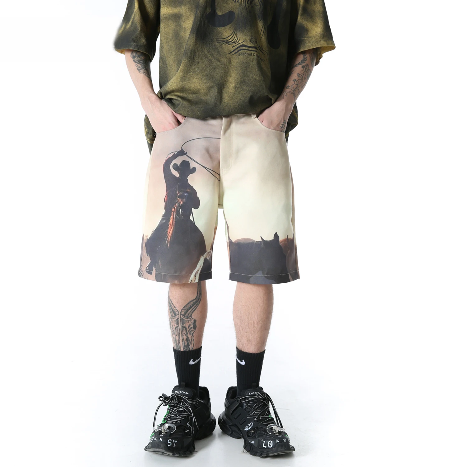 Шорты-карго мужские с принтом масляной живописи винтажные Джоггеры в стиле