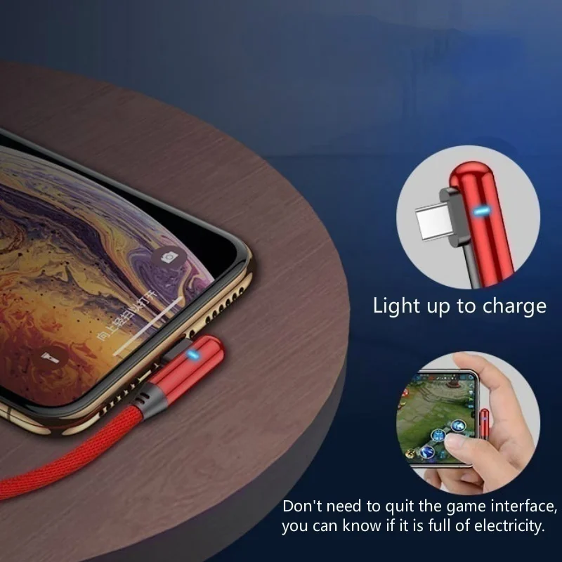 Зарядный кабель HEEMAX Micro USB Type-C светодиодный 90 градусов для Samsung iPhone Xiaomi Android |