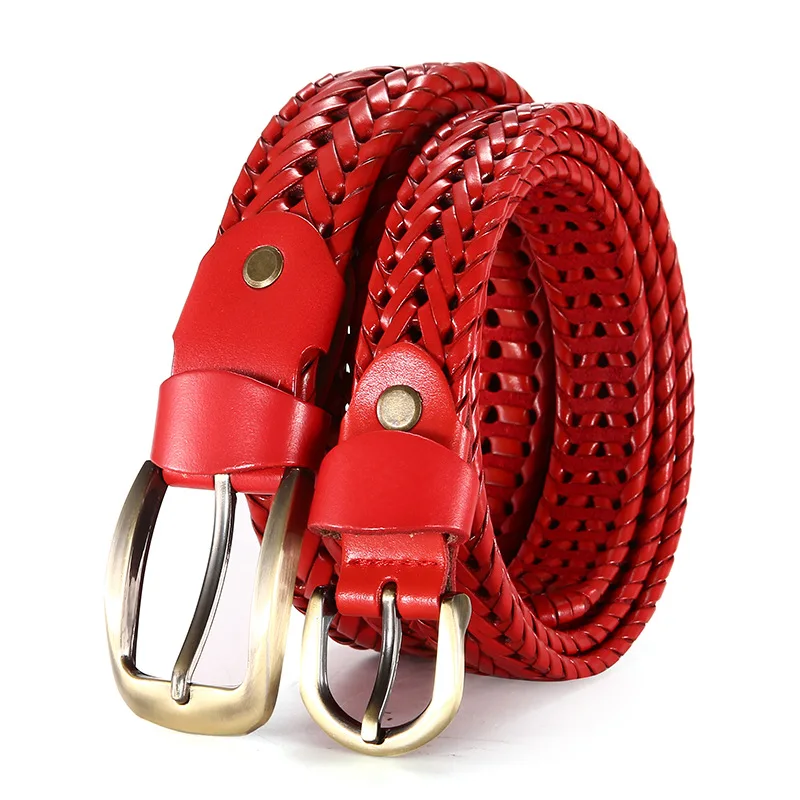 Women Braided Belt for Men's Woven Belt Luxury Genuine Leather Cow Straps Hand Knitted Designer Men red Jeans Girdle Male Belts