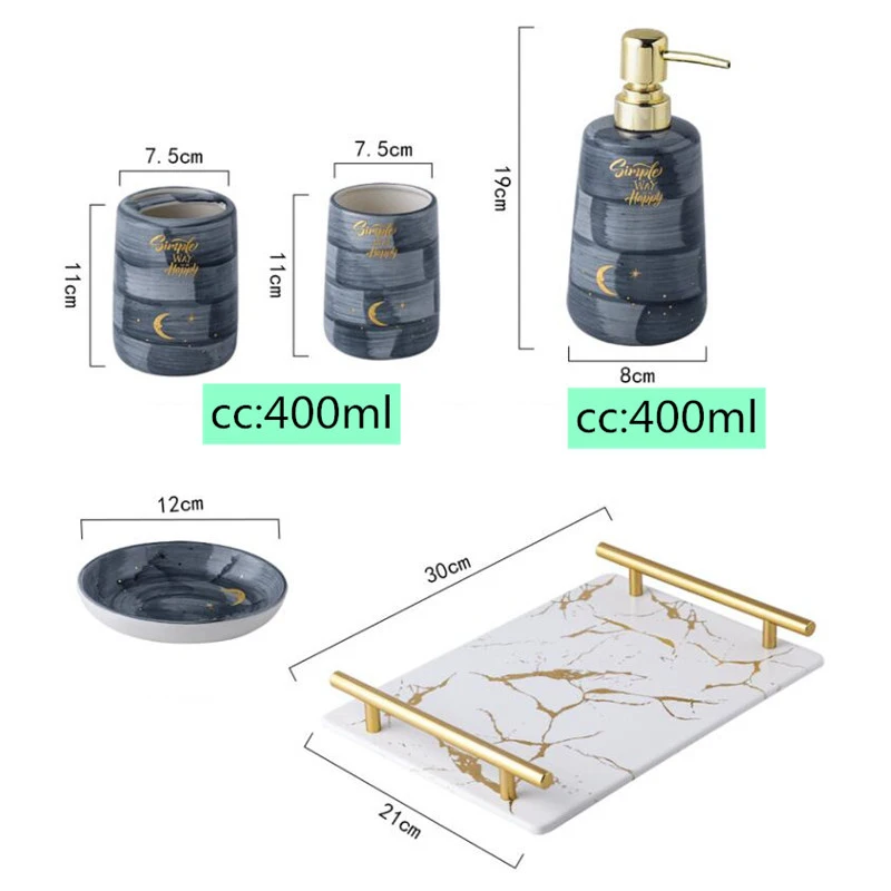 

Nordic Ceramic Bathroom Accessories Set Creative starry sky pattern Wash Set soap dispenser /toothbrush holder Wedding supplies