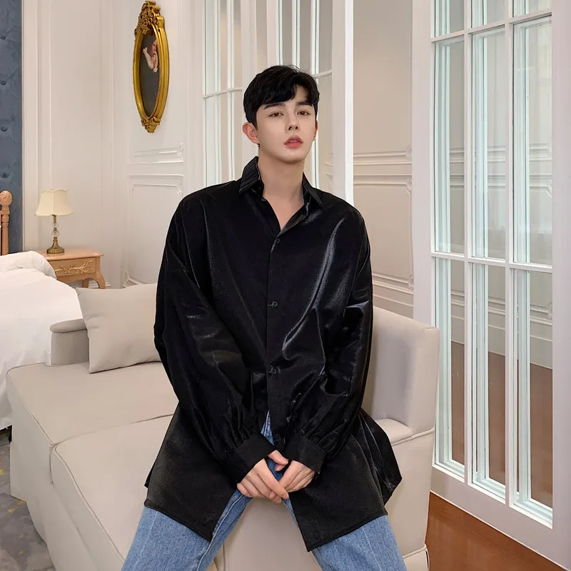 Для мужчин с длинным рукавом блестящие свободные модные оверсайз Повседневная