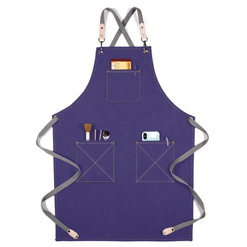 

MXLB Waterdrop Resistant Canvas Bib Chef Apron with Pockets Wood Craftsman Artisan Waiter Painting Work Clothes Apron