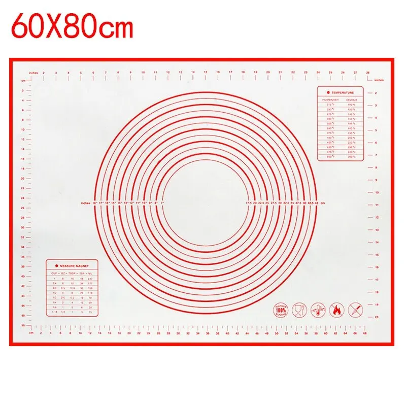 60x80cm red Антипригарный силиконовый коврик для замеса теста, утолщенный коврик для выпечки с накипью, коврик для раскатки теста для кондитерских листов, подкладка для печенья, макарон - Цвет: 60x80cm red