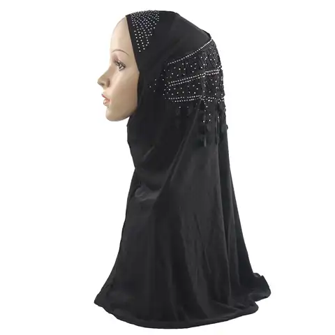 Мусульманский женский хиджаб для девочки, исламский шарф, Женский цельный головной убор Amira с полным покрытием, красивый кулон с кисточками ...