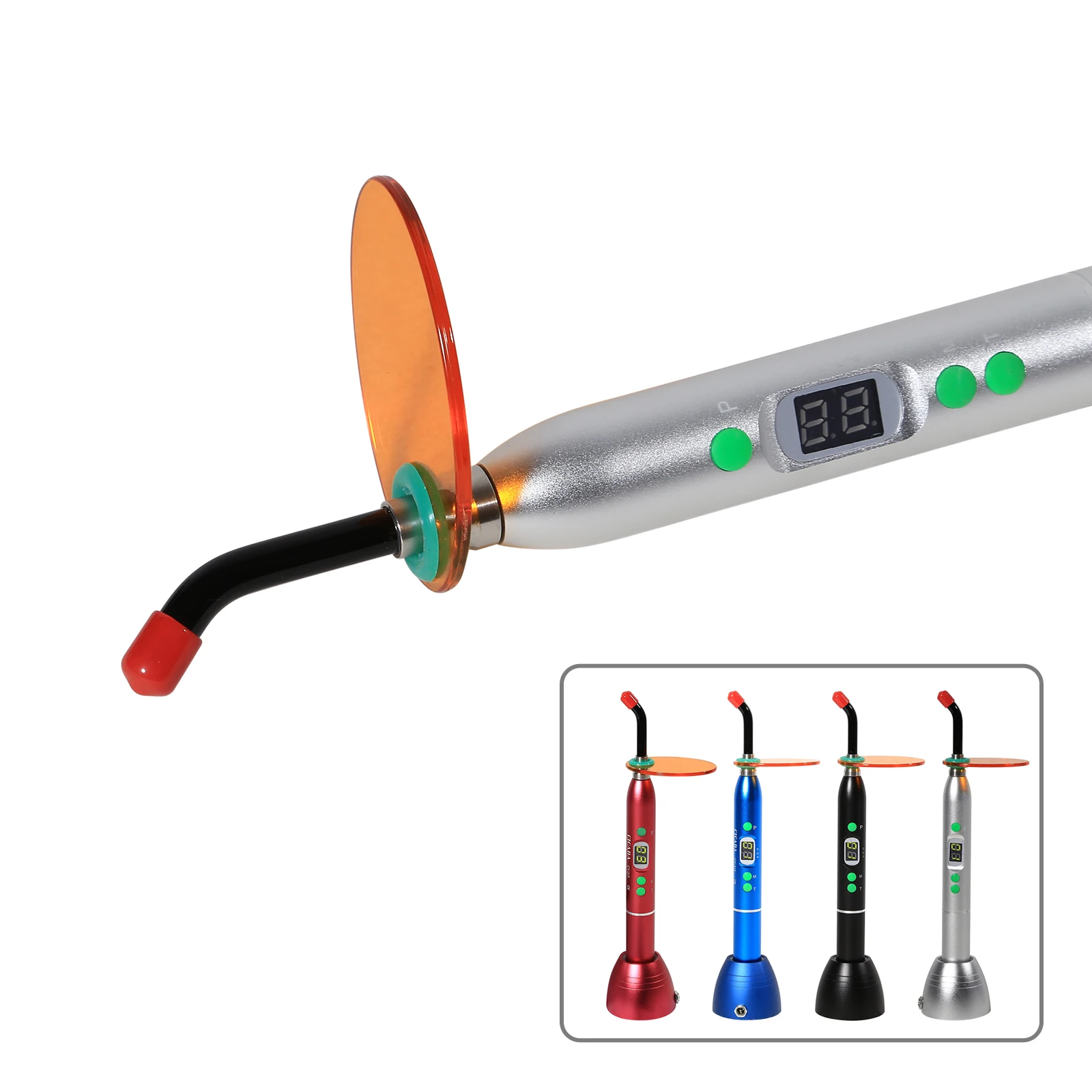 

4 color D2 Dental 5W Wireless Cordless LED Curing Light Lamp 1800mw Silver Color High Quality Dental Equipment