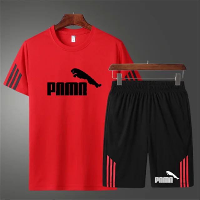 

Men's sports suit printed casual suit o-neck Quick-Drying T-shirt + sports shorts men's running suit new fashion fitness suit