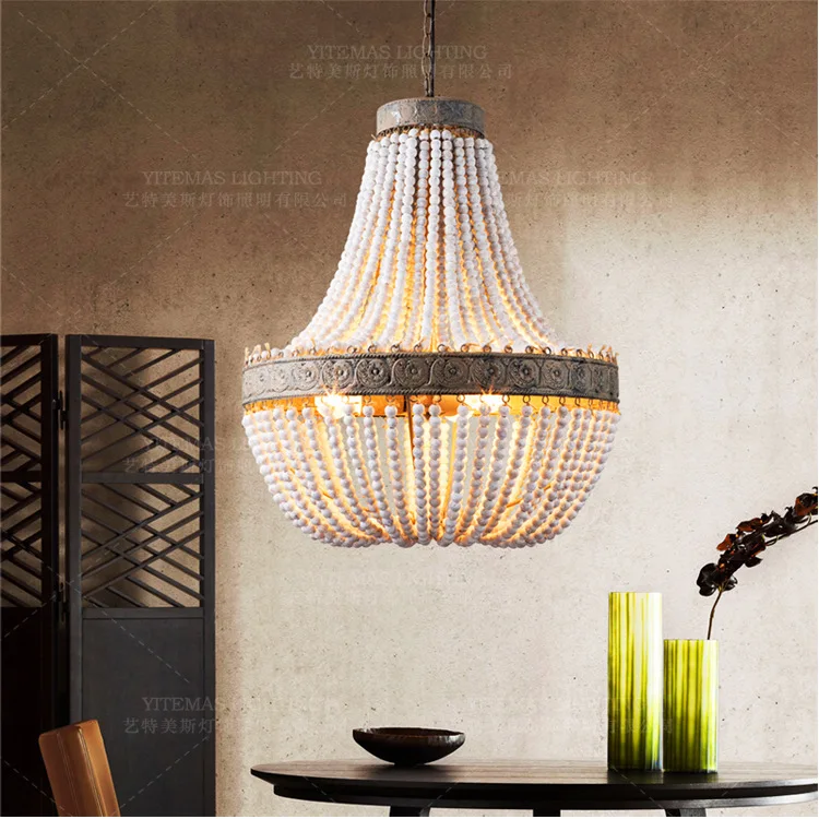 Американские ретро деревянные бусины люстра принцесса комната детская спальня
