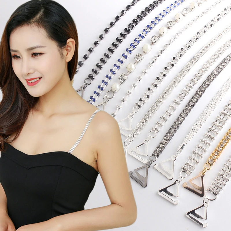 

Hot Sale New Lingerie Accessories Metallic Bra Shoulder 1Pair High Quality Sexy Rhinestone Elegant Crystal Bra Straps For Women