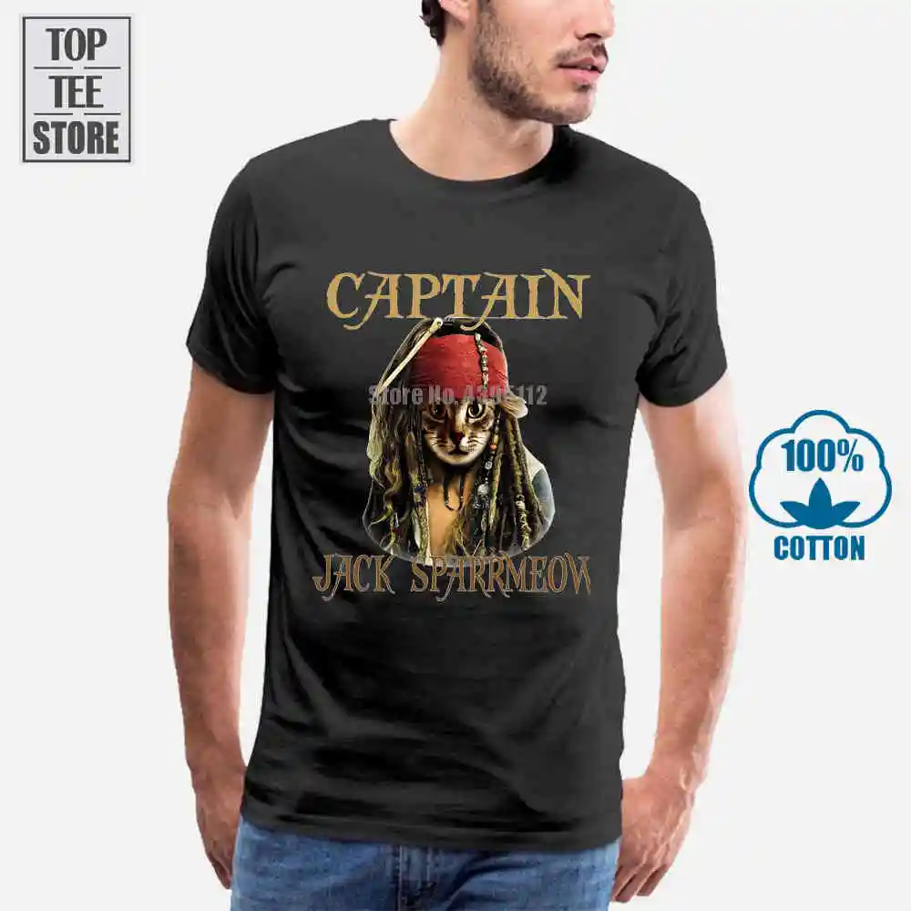 Мужская хлопковая футболка Captain Jack Sparrmeow Cat Sparrow черная Размеры S 6Xl|Мужские