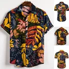 Гавайская рубашка из хлопка и льна с короткими рукавами и принтом, 4 цвета