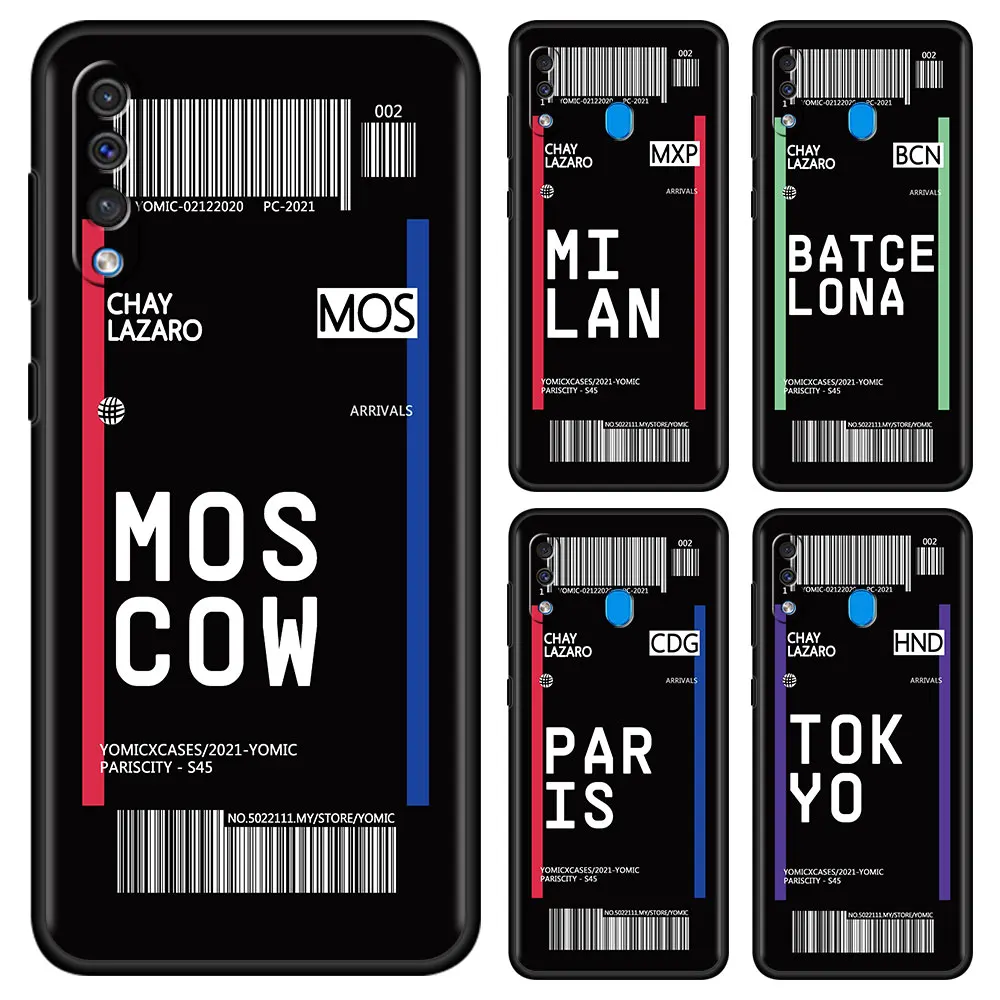 

Soft Phone Case for Samsung A50 A70 Cover For Galaxy A10 A30 A20e A20s A10s A40 M31 M30s M51 M31s Capa Airfare City Label